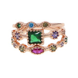 Women Lady Rose 3pc Rhinestone Crystal Rings Set Jewelry Size 6-8