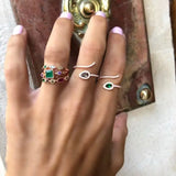 Women Lady Rose 3pc Rhinestone Crystal Rings Set Jewelry Size 6-8