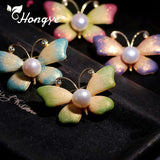 Enamel Dragonfly Butterfly Pearl Brooch Pin Jewelry