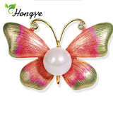 Enamel Dragonfly Butterfly Pearl Brooch Pin Jewelry