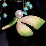 Enamel Dragonfly Butterfly Pearl Brooch Pin Jewelry