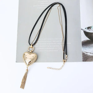 Heart Pendant Tassel Necklace Long Chain For Winter
