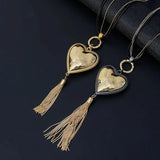 Heart Pendant Tassel Necklace Long Chain For Winter
