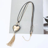 Heart Pendant Tassel Necklace Long Chain For Winter