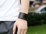 Women Men Biker Wide Leather Cuff Bracelet Charm Retro Bang