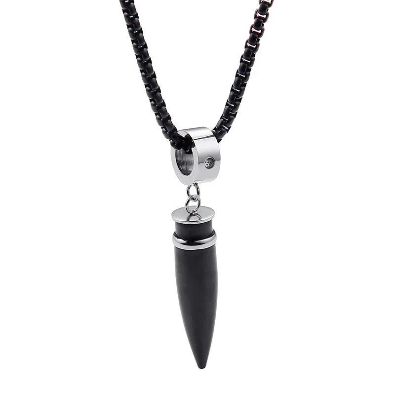 Vintage Titanium Steel Crystal Bullet Pendant Necklace