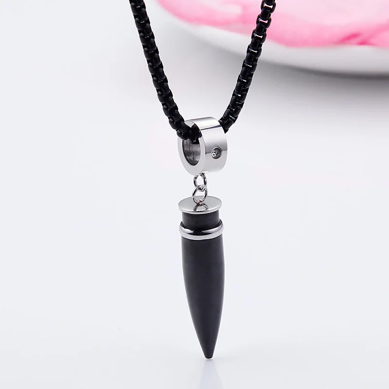 Vintage Titanium Steel Crystal Bullet Pendant Necklace