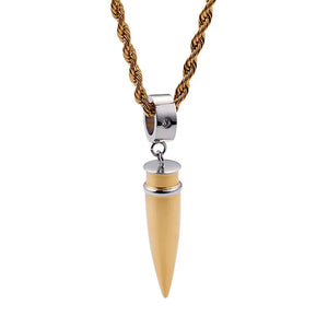 Vintage Titanium Steel Crystal Bullet Pendant Necklace