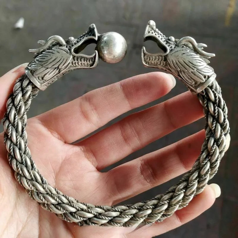 Chinese Old Tibetan Silver Bracelet Man Charm Jewellery