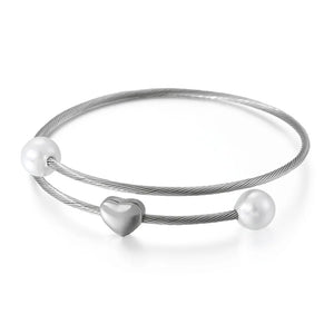Rose Cable Wire Stainless Steel Crystal Hearts Clasp Mesh Bracelet