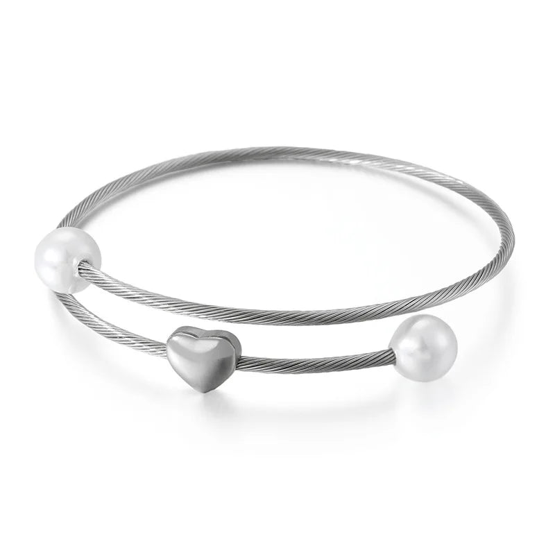 Rose Cable Wire Stainless Steel Crystal Hearts Clasp Mesh Bracelet