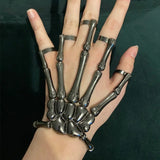 Gothic Punk Skeleton Finger Bracelet Hand Chain for Halloween Party