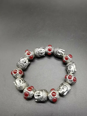 Green Silver Bracelet with Flower Inlay