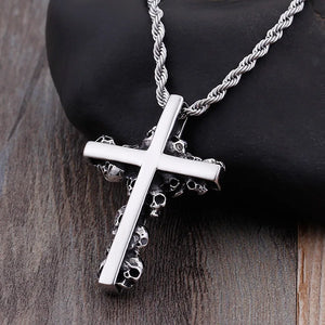 Punk Skeleton Cross Pendant Titanium Steel Necklace