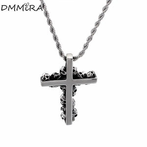 Punk Skeleton Cross Pendant Titanium Steel Necklace