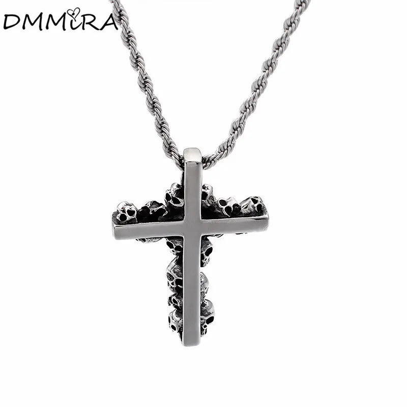 Punk Skeleton Cross Pendant Titanium Steel Necklace
