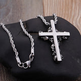 Punk Skeleton Cross Pendant Titanium Steel Necklace