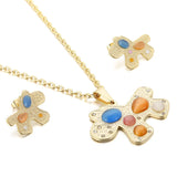 Silver Stainless Steel Copper Plant Pendant Necklace Set