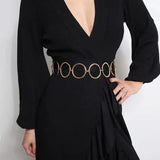 Women Metal Chain Belt Large Metal Ring Waist Strap Dress Coat Skirt