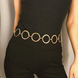Women Metal Chain Belt Large Metal Ring Waist Strap Dress Coat Skirt