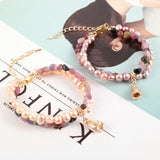 Tourmaline Bracelet Double Layers Freshwater Pearls Beaded Flower Charm