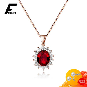 Oval Shape Ruby Zircon Gemstones Pendant 925 Silver Women Necklace