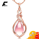 925 Silver Women Necklace Water Drop Rose Quartz Pendant