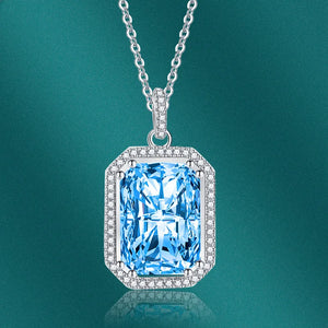 925 Silver Necklace with Zircon Rectangle Pendant for Wedding Party