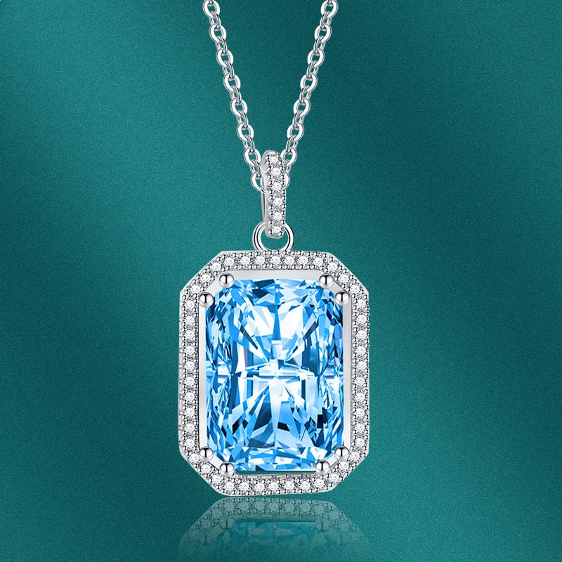 925 Silver Necklace with Zircon Rectangle Pendant for Wedding Party