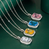 925 Silver Necklace with Zircon Rectangle Pendant for Wedding Party