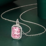 925 Silver Necklace with Zircon Rectangle Pendant for Wedding Party
