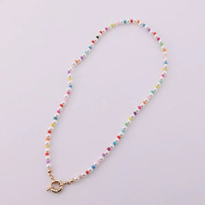 Colorful Rice Bead Necklace Geometric Round Pearl Necklace