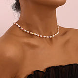 Colorful Rice Bead Necklace Geometric Round Pearl Necklace