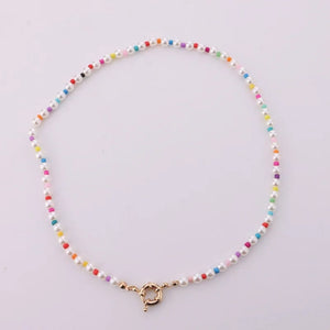 Colorful Rice Bead Necklace Geometric Round Pearl Necklace