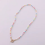Colorful Rice Bead Necklace Geometric Round Pearl Necklace