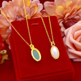 Emerald Pendant Necklace 14K Chain Agate Gemstone Choker Birthday