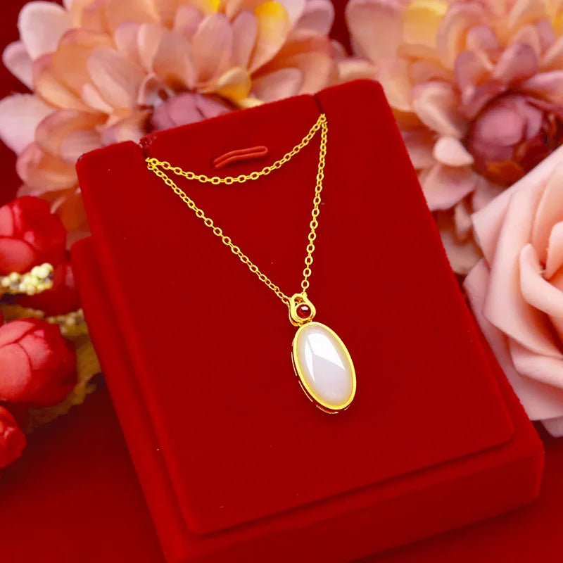 Emerald Pendant Necklace 14K Chain Agate Gemstone Choker Birthday