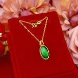 Emerald Pendant Necklace 14K Chain Agate Gemstone Choker Birthday