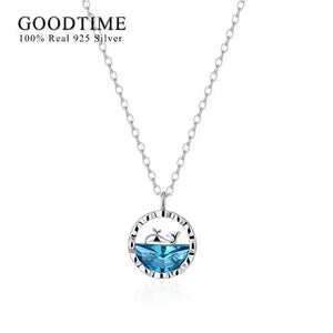 925 Sterling Silver Whale Pendant Zircon Necklace for Women