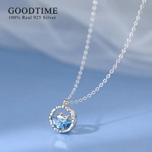 925 Sterling Silver Whale Pendant Zircon Necklace for Women