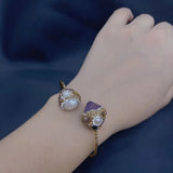 Amethyst Pearls Rhinestone Bracelet Adjustable Bangle