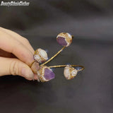 Amethyst Pearls Rhinestone Bracelet Adjustable Bangle