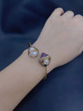 Amethyst Pearls Rhinestone Bracelet Adjustable Bangle