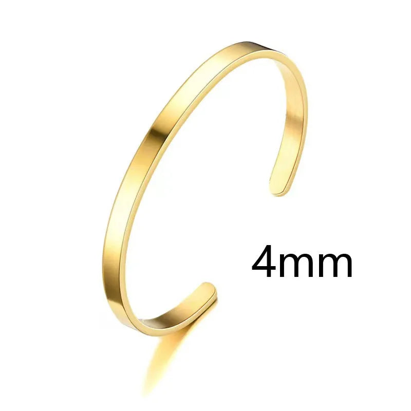 Adjustable C-shaped Stainless Steel Cuff Bracelet 18K Plating Men Women Bangles
