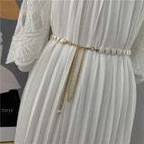 Pearl Shell Chain Belt Metal Thin Slim Waist Belts Dress Skirt Wild Waistbands