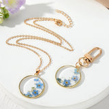 Pressed Flower Forget-me-nots Keychain Necklace Set Real Dried Flower Jewelry