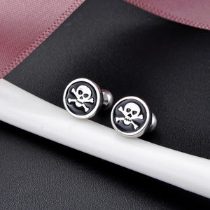 S925 Sterling Silver Punk Skull Earrings Couple Ear Studs