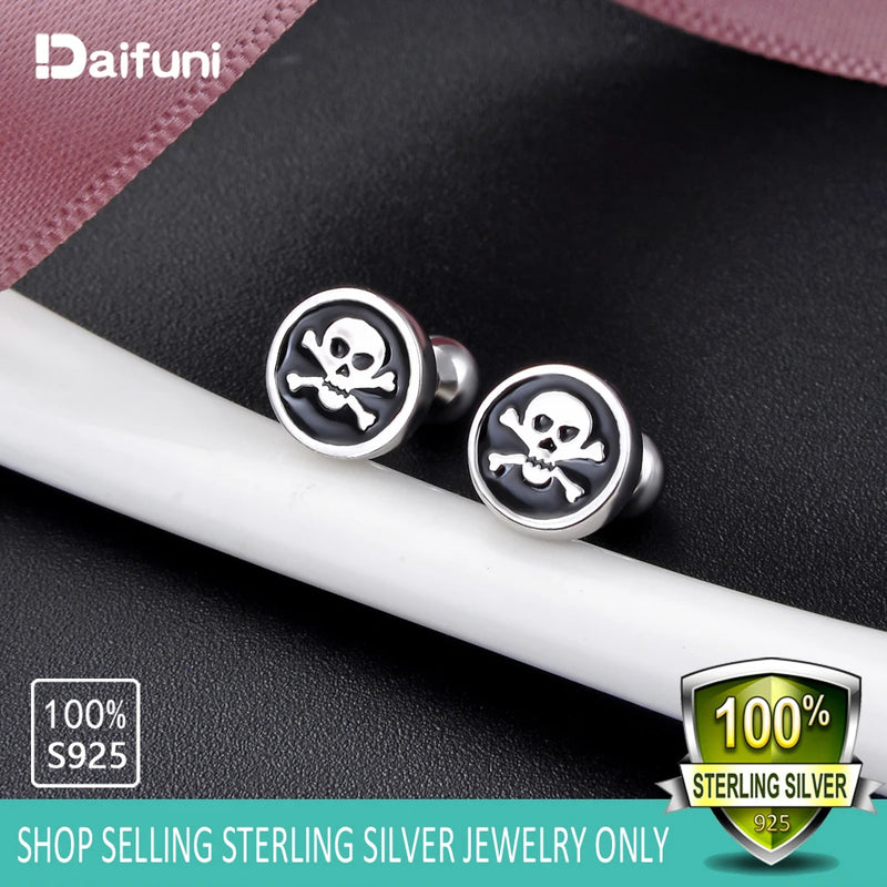 S925 Sterling Silver Punk Skull Earrings Couple Ear Studs