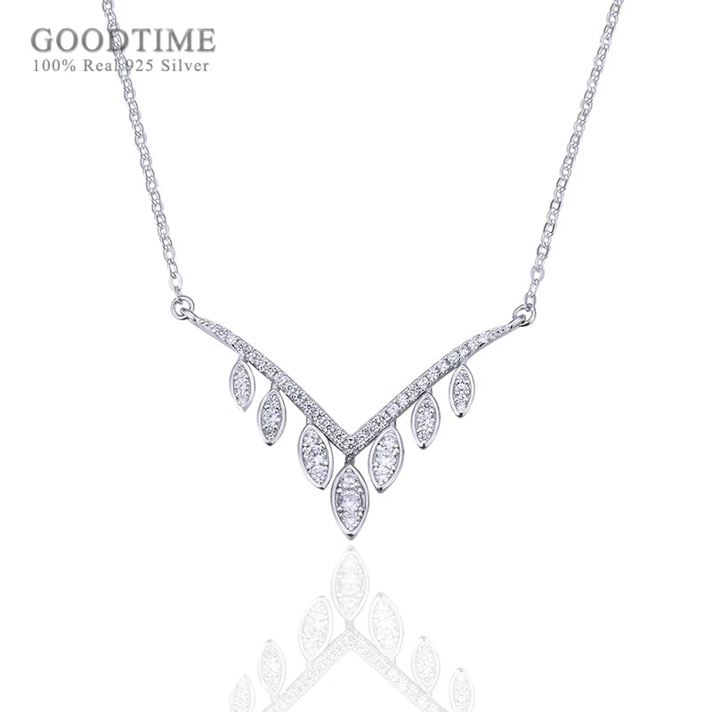 925 Sterling Silver Clavicle Necklace with Zircon Chain Pendant