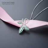 925 Silver Leaf Shape Green Zircon Pendant Necklace